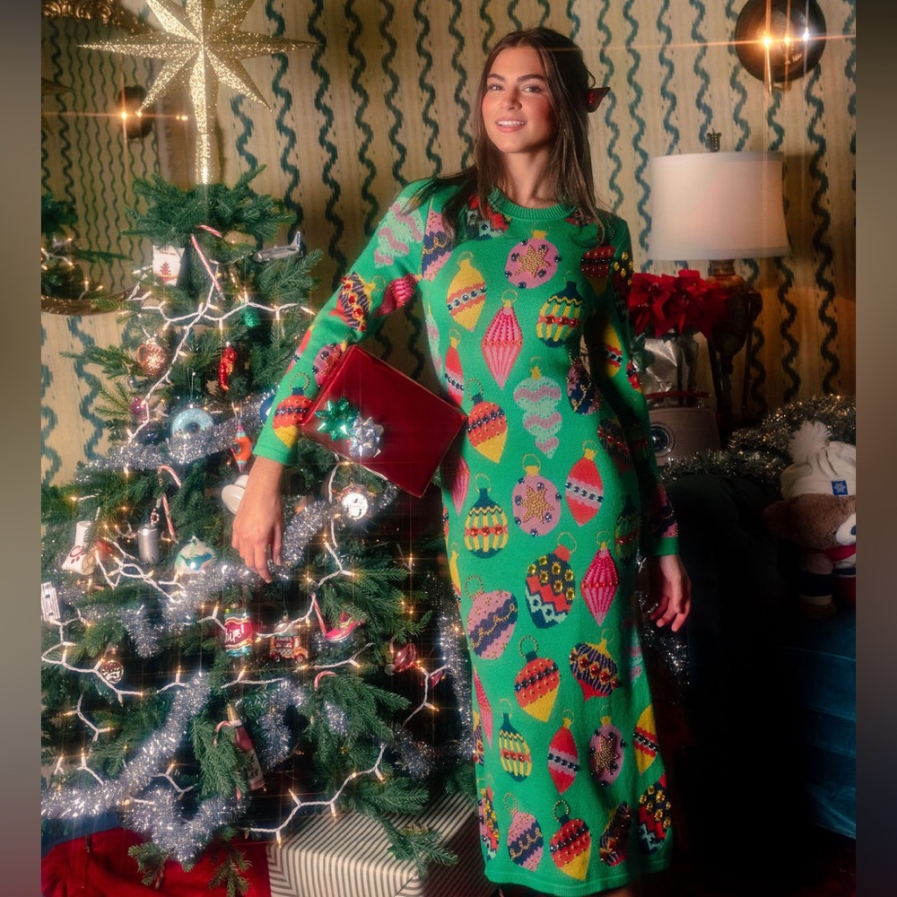 QUEEN OF SPARKLES Beaded ORNAMENTS Knit Maxi Dress NWT S